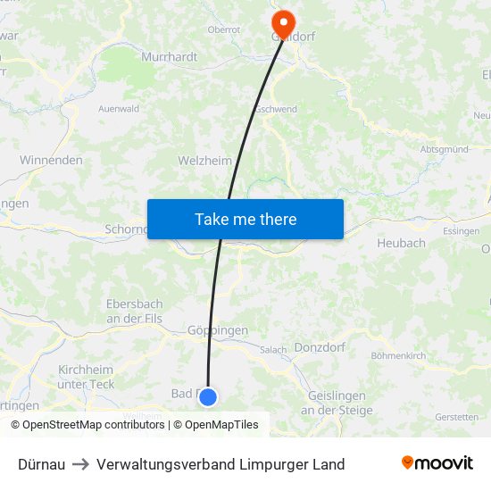 Dürnau to Verwaltungsverband Limpurger Land map