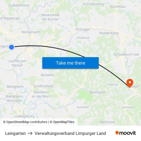 Leingarten to Verwaltungsverband Limpurger Land map