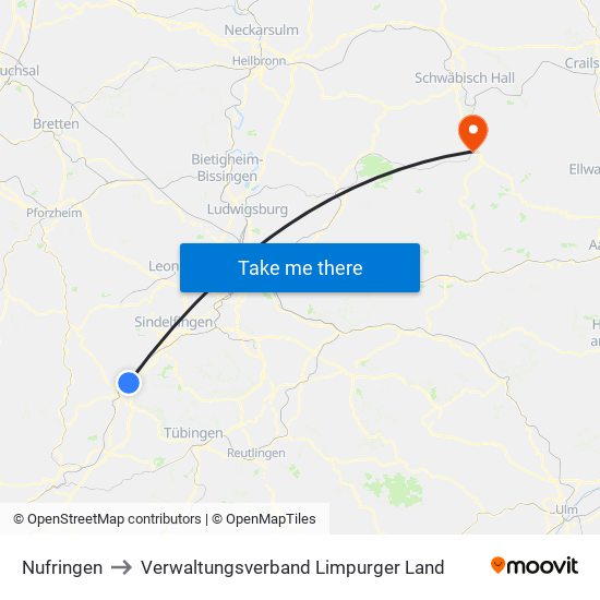 Nufringen to Verwaltungsverband Limpurger Land map