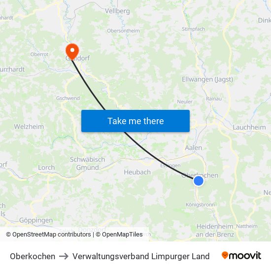 Oberkochen to Verwaltungsverband Limpurger Land map