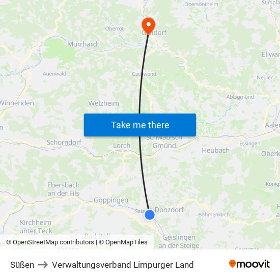 Süßen to Verwaltungsverband Limpurger Land map