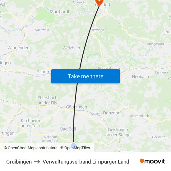 Gruibingen to Verwaltungsverband Limpurger Land map