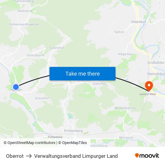 Oberrot to Verwaltungsverband Limpurger Land map