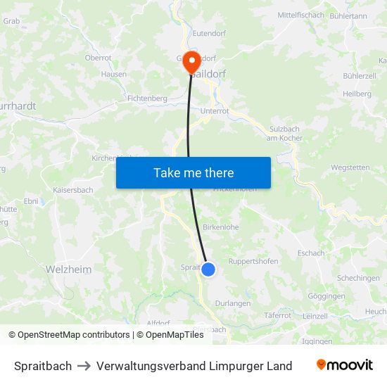 Spraitbach to Verwaltungsverband Limpurger Land map