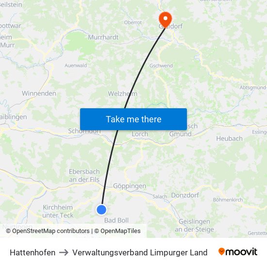 Hattenhofen to Verwaltungsverband Limpurger Land map