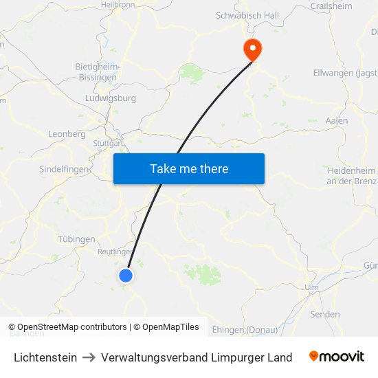 Lichtenstein to Verwaltungsverband Limpurger Land map