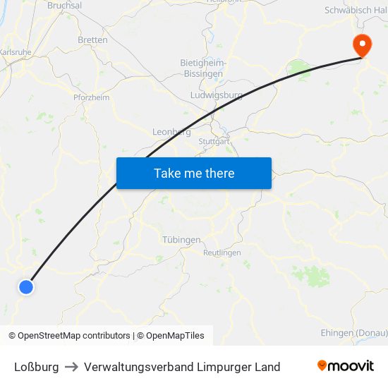 Loßburg to Verwaltungsverband Limpurger Land map