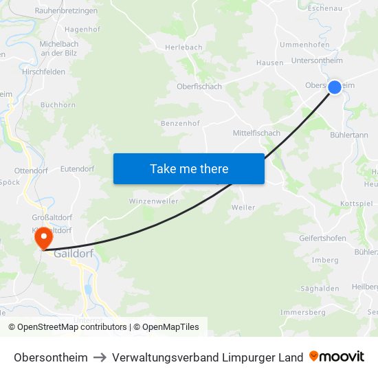 Obersontheim to Verwaltungsverband Limpurger Land map