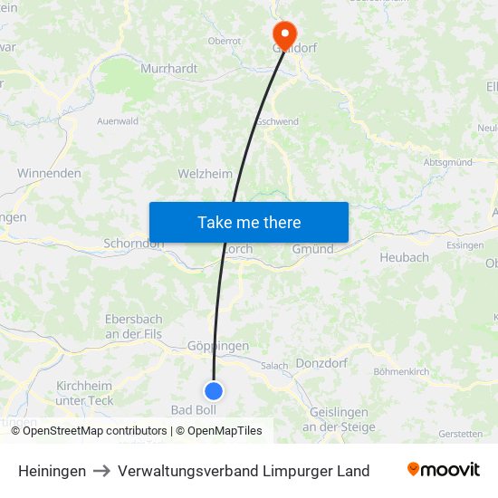 Heiningen to Verwaltungsverband Limpurger Land map