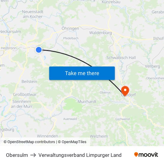 Obersulm to Verwaltungsverband Limpurger Land map