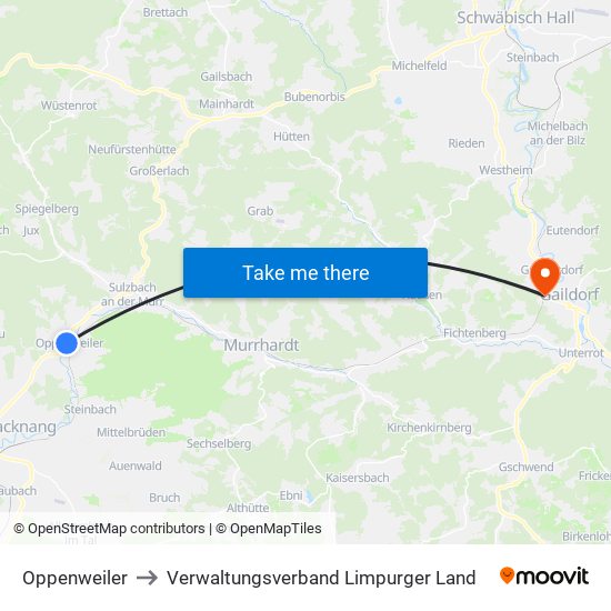 Oppenweiler to Verwaltungsverband Limpurger Land map