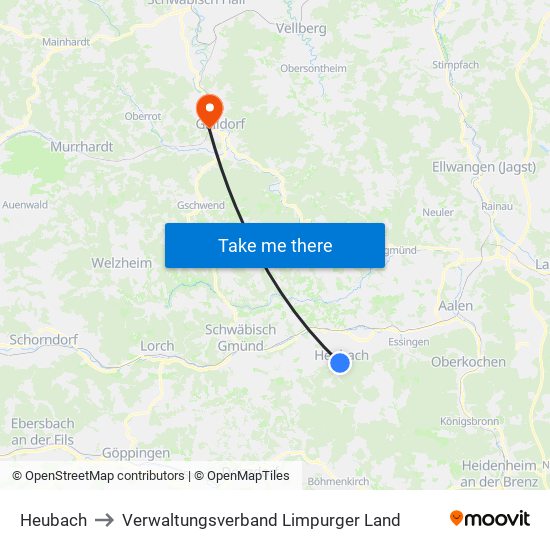 Heubach to Verwaltungsverband Limpurger Land map
