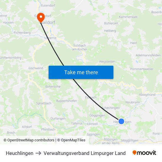 Heuchlingen to Verwaltungsverband Limpurger Land map