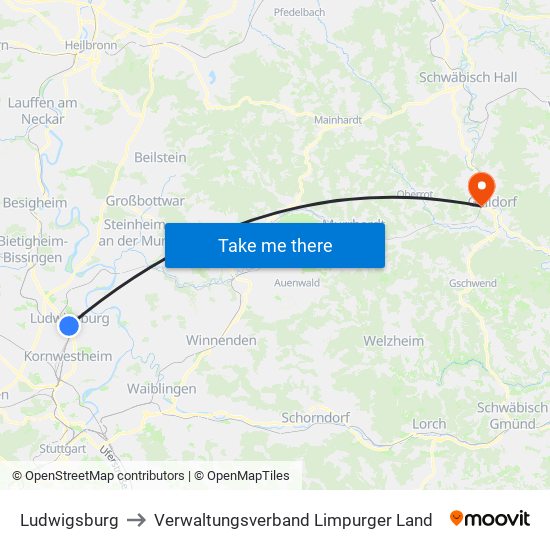 Ludwigsburg to Verwaltungsverband Limpurger Land map