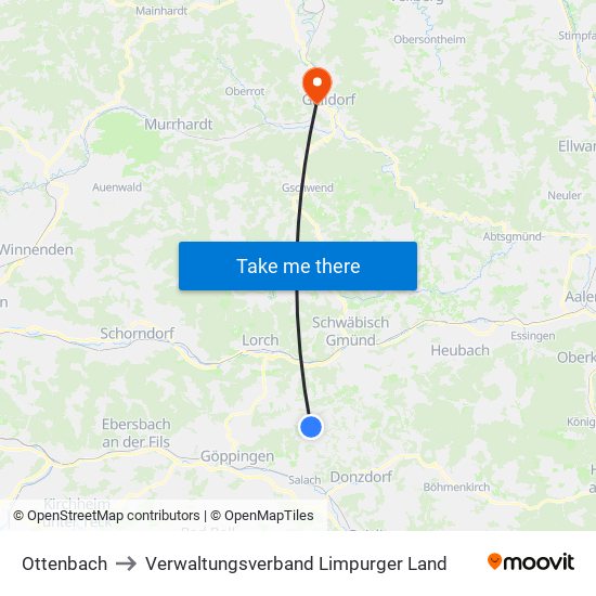 Ottenbach to Verwaltungsverband Limpurger Land map