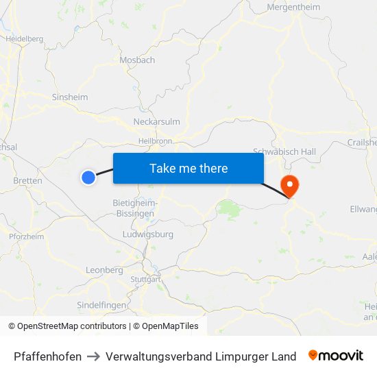 Pfaffenhofen to Verwaltungsverband Limpurger Land map