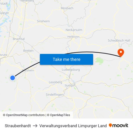 Straubenhardt to Verwaltungsverband Limpurger Land map