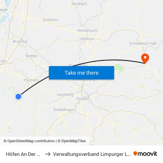 Höfen An Der Enz to Verwaltungsverband Limpurger Land map