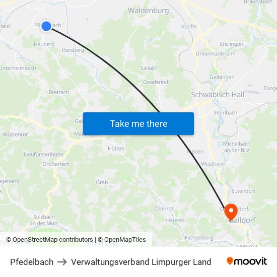 Pfedelbach to Verwaltungsverband Limpurger Land map