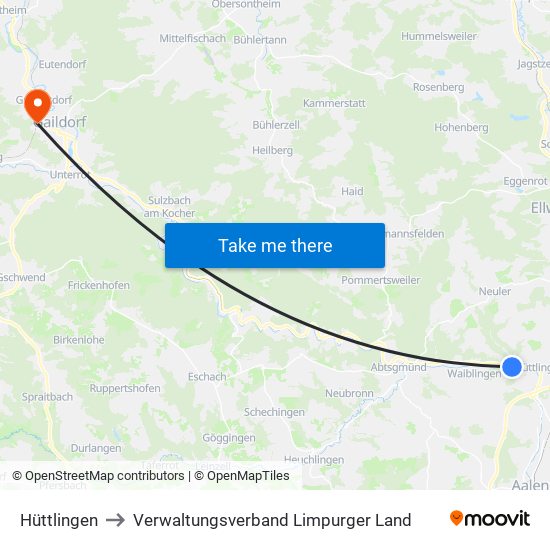 Hüttlingen to Verwaltungsverband Limpurger Land map