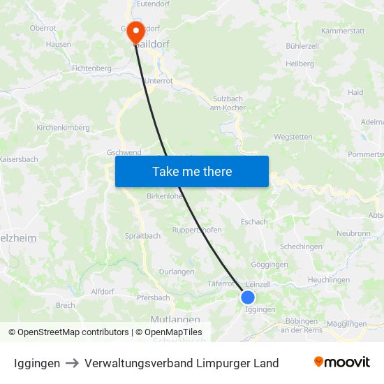 Iggingen to Verwaltungsverband Limpurger Land map