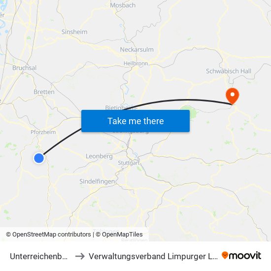 Unterreichenbach to Verwaltungsverband Limpurger Land map