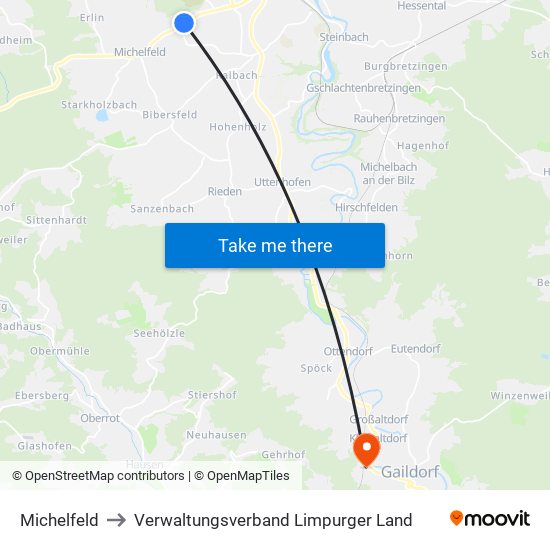 Michelfeld to Verwaltungsverband Limpurger Land map