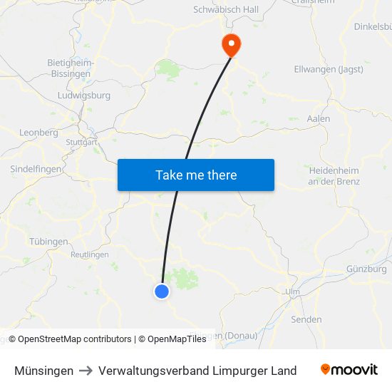Münsingen to Verwaltungsverband Limpurger Land map