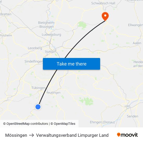 Mössingen to Verwaltungsverband Limpurger Land map