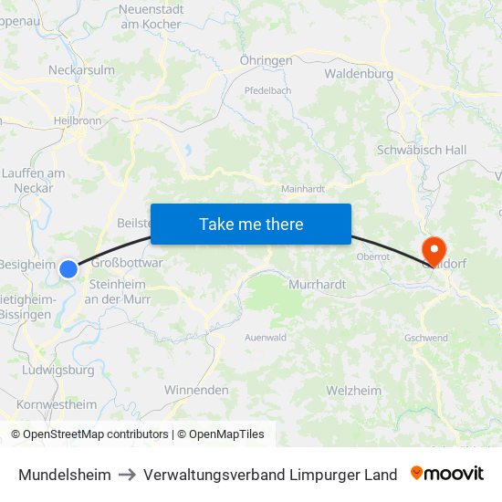 Mundelsheim to Verwaltungsverband Limpurger Land map