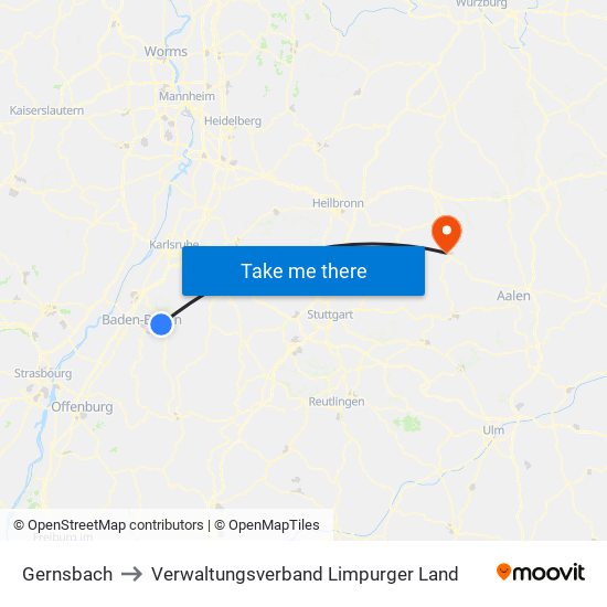 Gernsbach to Verwaltungsverband Limpurger Land map