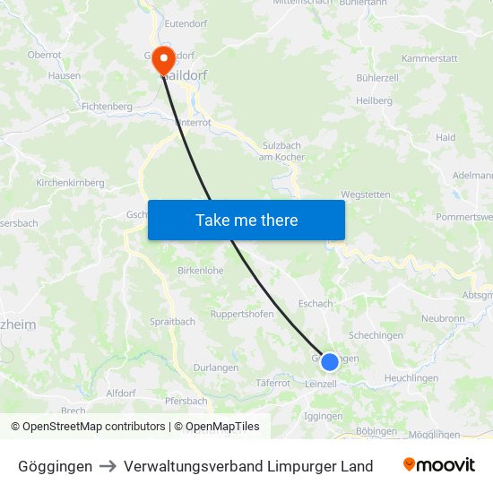 Göggingen to Verwaltungsverband Limpurger Land map