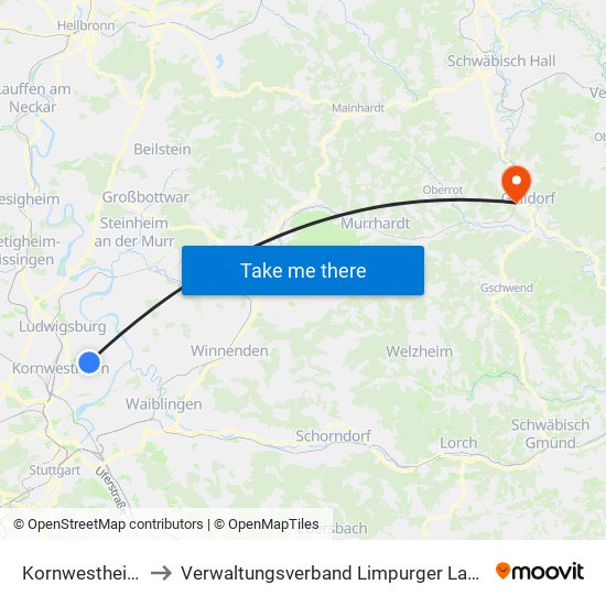 Kornwestheim to Verwaltungsverband Limpurger Land map