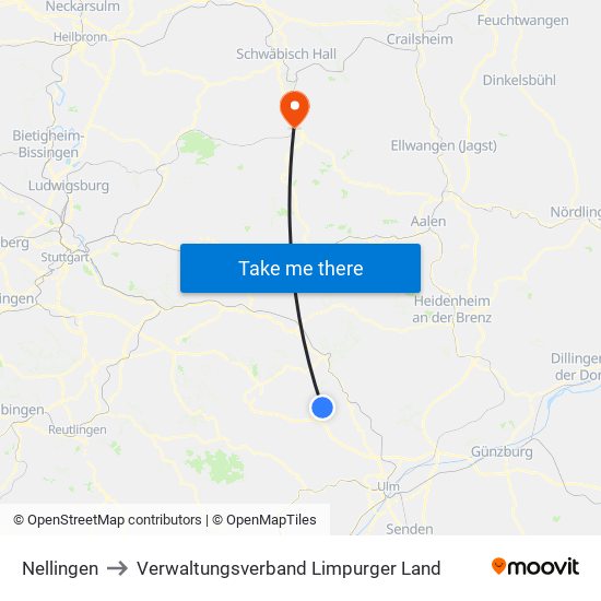 Nellingen to Verwaltungsverband Limpurger Land map