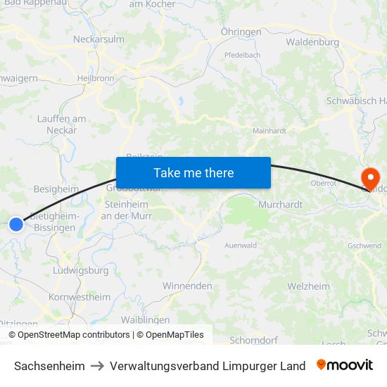 Sachsenheim to Verwaltungsverband Limpurger Land map