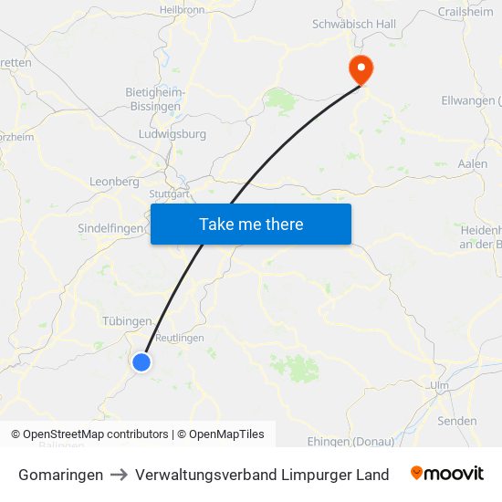 Gomaringen to Verwaltungsverband Limpurger Land map