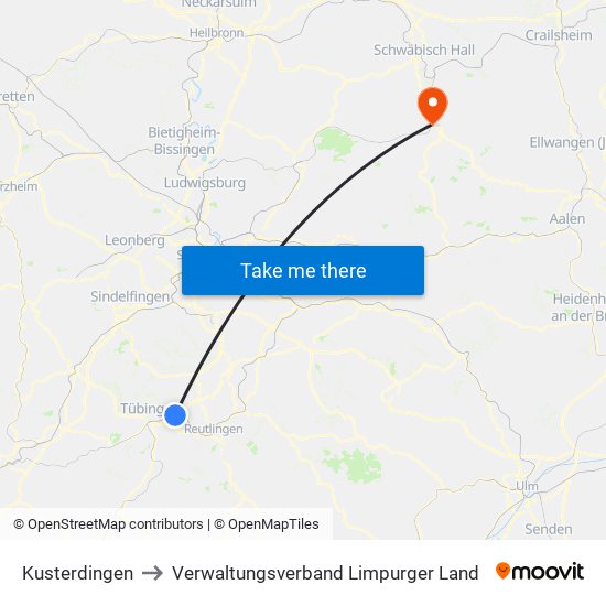 Kusterdingen to Verwaltungsverband Limpurger Land map