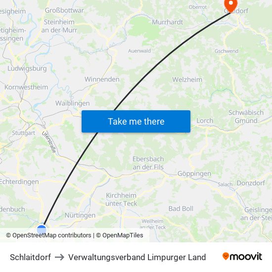 Schlaitdorf to Verwaltungsverband Limpurger Land map