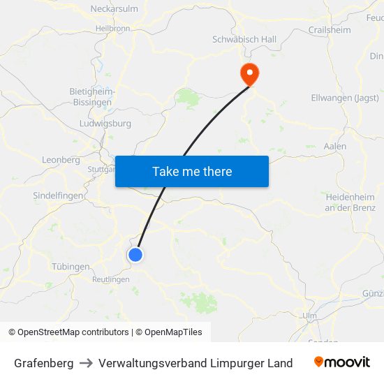 Grafenberg to Verwaltungsverband Limpurger Land map