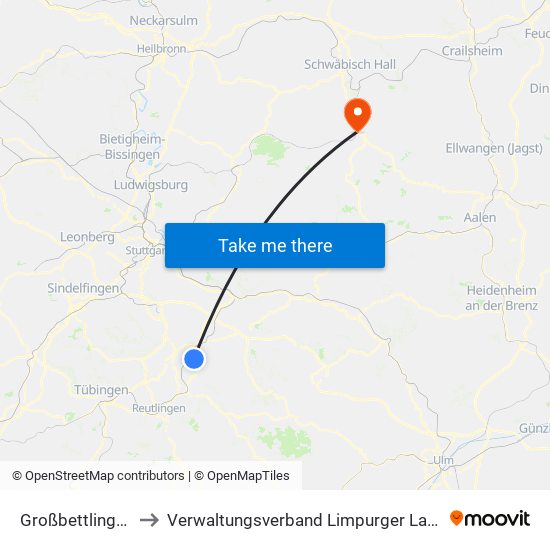 Großbettlingen to Verwaltungsverband Limpurger Land map