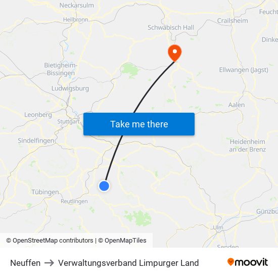 Neuffen to Verwaltungsverband Limpurger Land map
