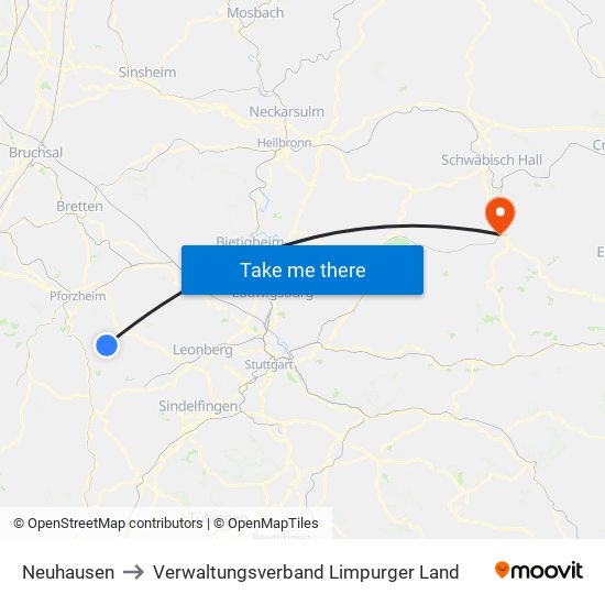 Neuhausen to Verwaltungsverband Limpurger Land map