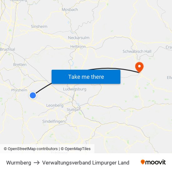 Wurmberg to Verwaltungsverband Limpurger Land map