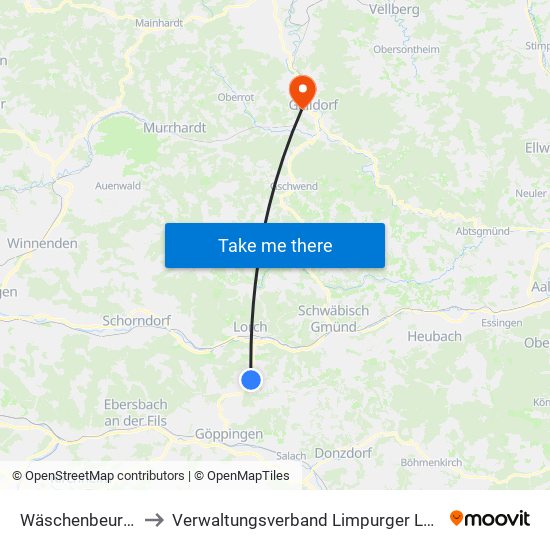 Wäschenbeuren to Verwaltungsverband Limpurger Land map