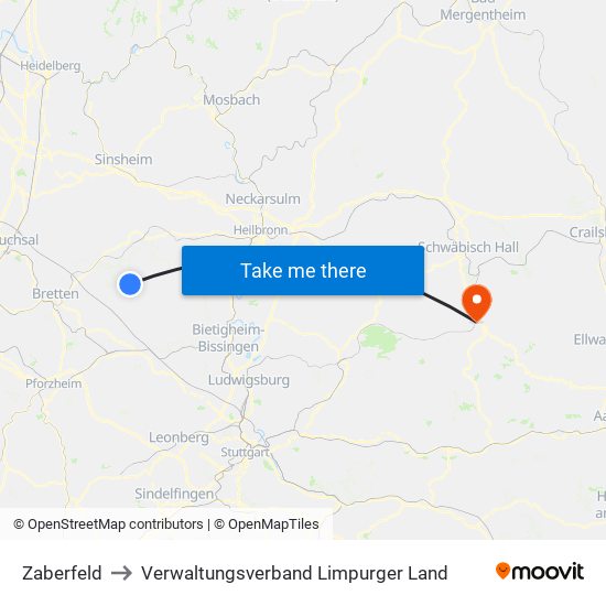 Zaberfeld to Verwaltungsverband Limpurger Land map