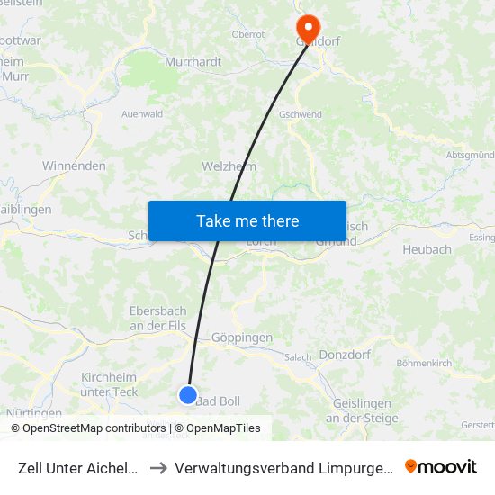 Zell Unter Aichelberg to Verwaltungsverband Limpurger Land map