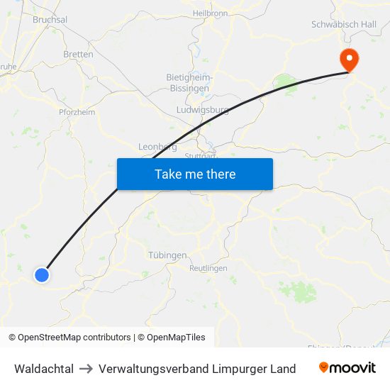 Waldachtal to Verwaltungsverband Limpurger Land map