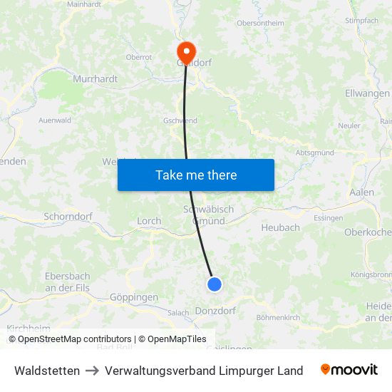 Waldstetten to Verwaltungsverband Limpurger Land map