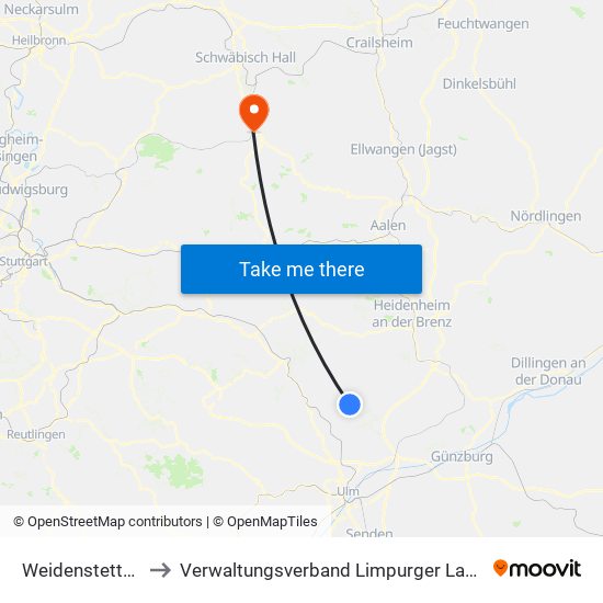 Weidenstetten to Verwaltungsverband Limpurger Land map