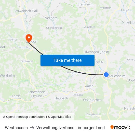 Westhausen to Verwaltungsverband Limpurger Land map